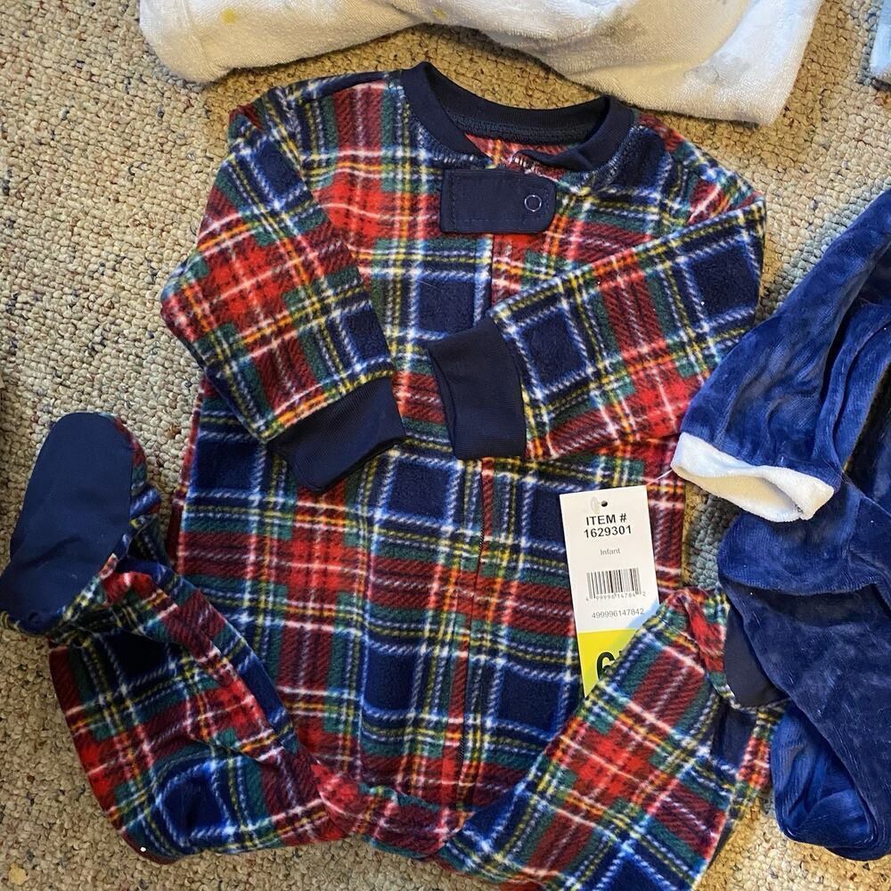 LotOf4 Unisex Baby 3-6-9M Footies Pajamas LittleMe Carters Animals Plaid Angel - Picture 5 of 8